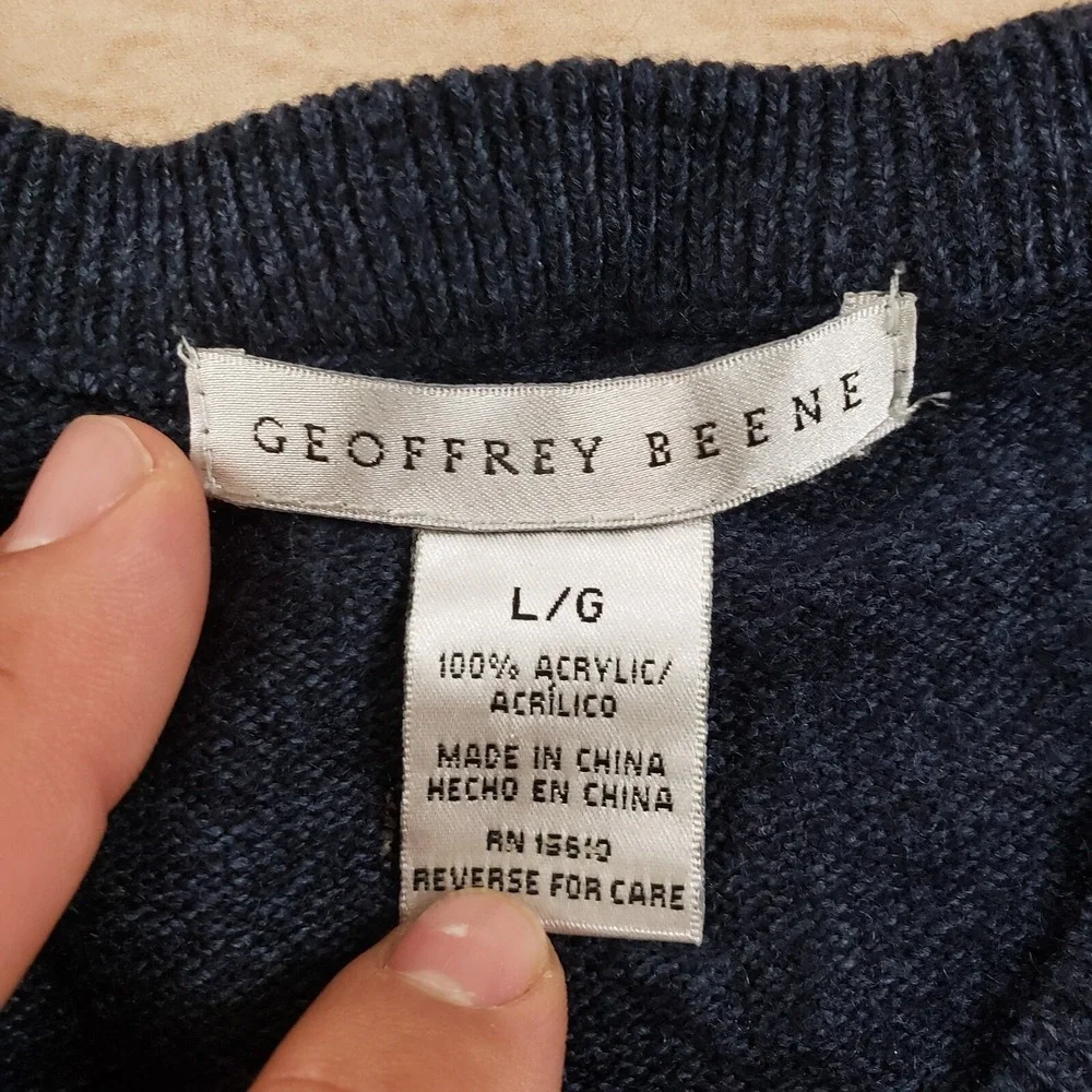 Geoffrey Beene Sweater‎ Vest Mens Large Blue Sleeveless Golf Preppy Knit Adult